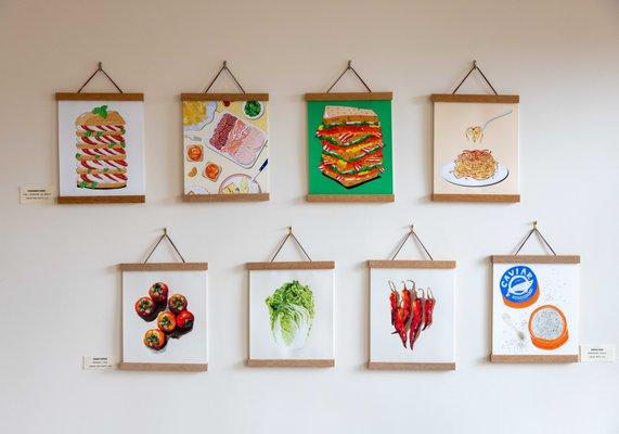 Food prints by independent artists.