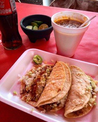 Birria tacos and broth.