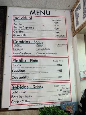 Photo of menu