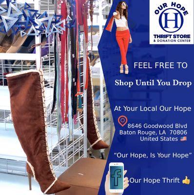 Shop Until You Drop At Your Your Local Our Hope Thrift !!