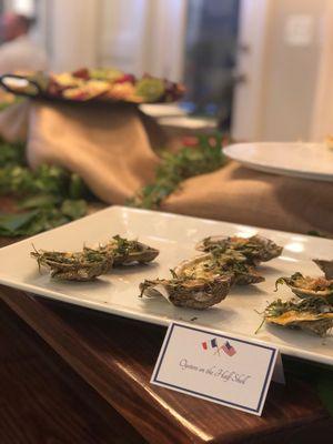 Oyster Rockefeller (arugula, Parmesan, cheddar, crumbled wheat crackers)