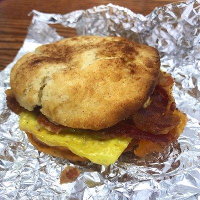 Macon (maple biscuit with egg, cheese and bacon)