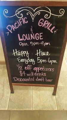 Hours for pacific bar and grill