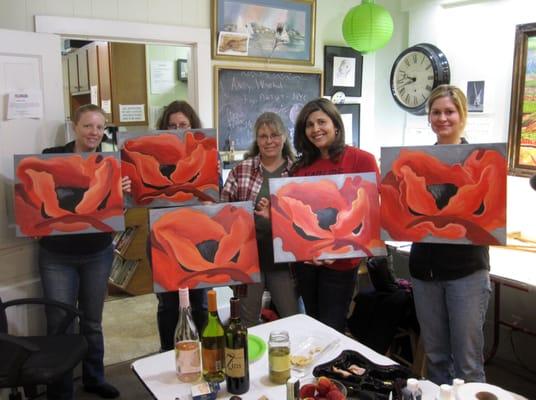 "Art Uncorked" ladies completed "Red Poppy" to take home.