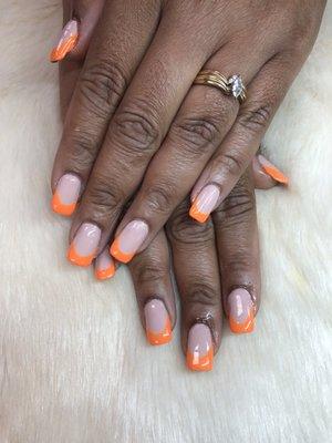 Orange French rip full set gel nails