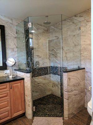 We are so happy with the glass around the shower that Dave and Tony installed!