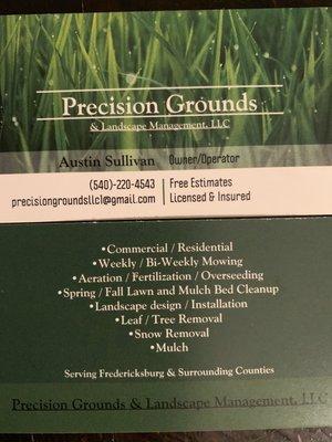 Business card with list of services we offer