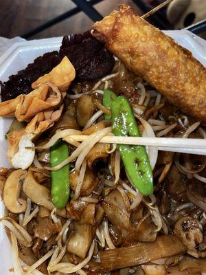 Vegetable Chow Foon, Egg Roll, Beef Teriyaki