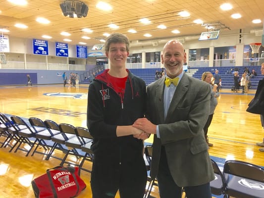 Kevin O'Brien, Cl'15 Valedictorian, is also starting for the Wesleyan University Cardinals basketball team as a freshman!