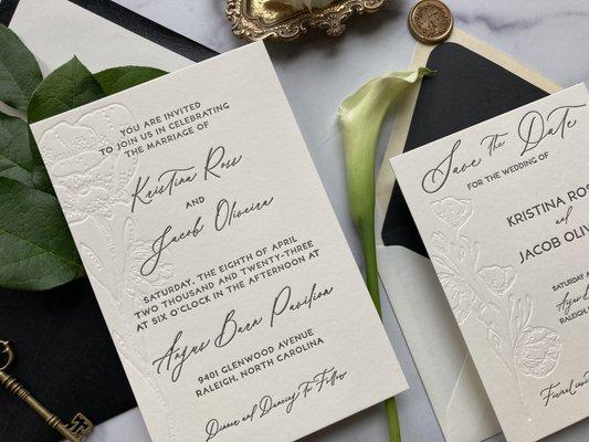 Letterpress Wedding Invitation Set by KSH Creations