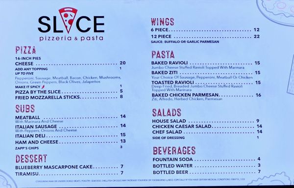 Menu with prices