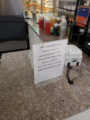 This place is always closed . Sunday 3/18. Monday 3/19. And Thursday 3/22. Everyday this was the sign. Called number . No answer