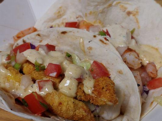 Cajun tacos.  One catfish.  One shrimp.