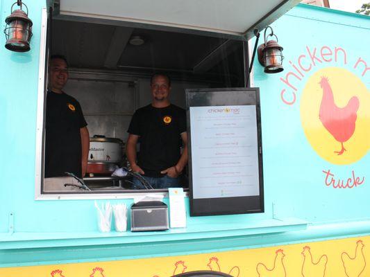 Owners Casey and Jarod inside the Chicken Mac Truck.