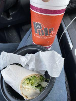 Ceaser wrap & strawberry banana smoothie