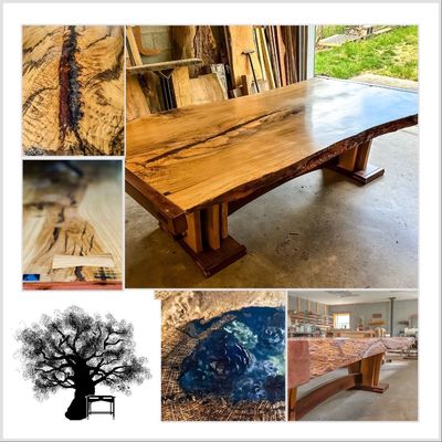 Single slab White Oak table from the Biltmore Forest
 103" x 58" x 3.5"
Seats 12
     Chairs available upon request