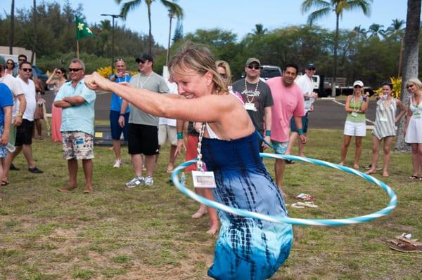 We discovered you can't hula hoop while angry. We proved it with all day smiles.