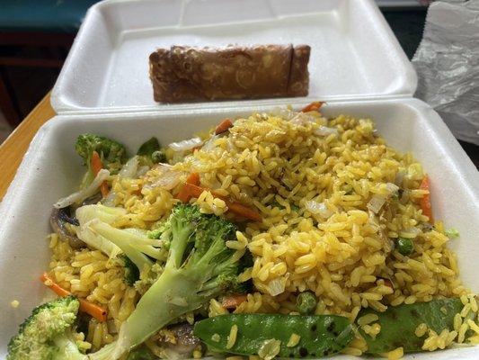 Vegetable fried rice and egg roll