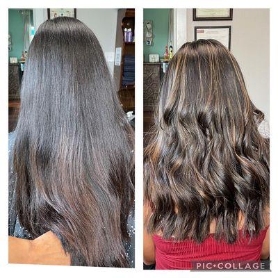 Before and after . Baby lights and Balayage