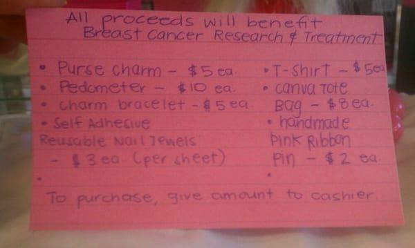 All proceeds will benefit Breast Cancer Research & Treatment :)