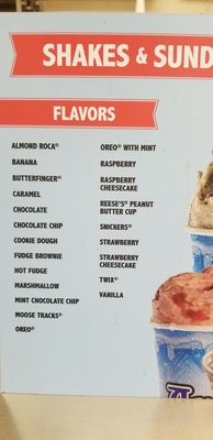 Ice cream flavors as of 06/2018