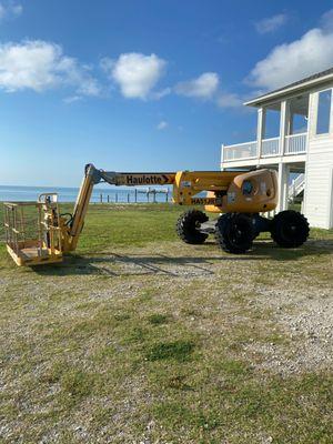 Our Haulotte 51' self-propelled lift is a great tool to help with sidings, windows, and roofs!