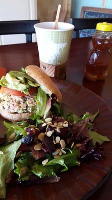 Wild albacore tuna on a sprouted bun.