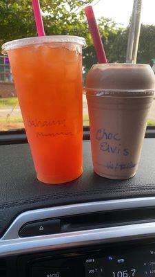 Chocolate Elvis protein shake sooo Good.  Bahamas mama loaded tea. I love love the loaded teas.