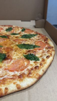 The Margherita Pizza - a taste of Italy's rich culinary heritage! Includes Fresh tomatoes, fragrant basil leaves, parmesan, and Olive oil.