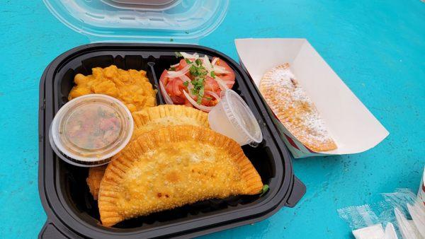 Two empanada plate and apple empanada dessert. About $30