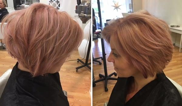 Rose gold and dry haircutting