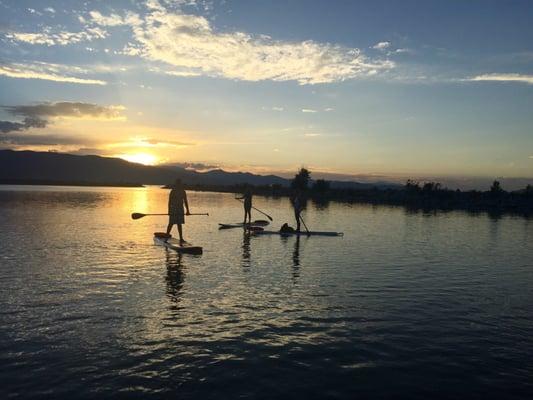 Checking out the sunset on Paddle Boards at Utah Lake Provo Marina