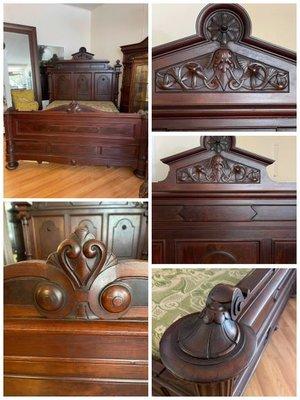 Hand-carved Mahogany Victorian Bed. On display at The Leeside Antiques 106 Broadway, Newport, RI 02840.