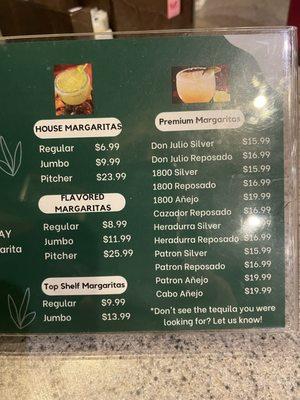 Margarita menu that you can't get except the house margarita......why have it on your table