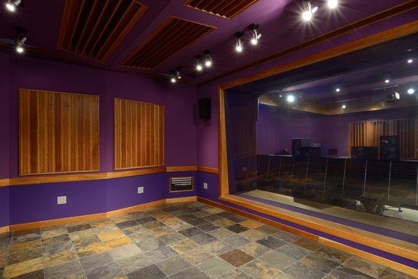 Studio D Live Room Super Warm Intimate Recording Space features African slate flooring and American Cherry Hardwood.