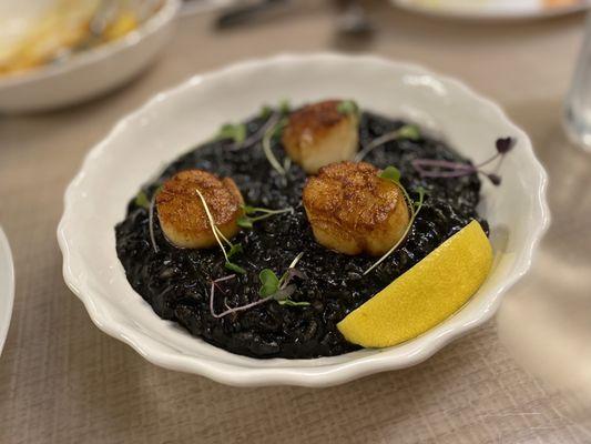 Scallops with Squid Ink Risotto