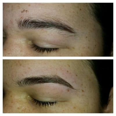 Before and after brow wax