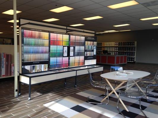 Come and see our beautiful decision area! The perfect spot for designers to meet with clients during the color phase of any project.