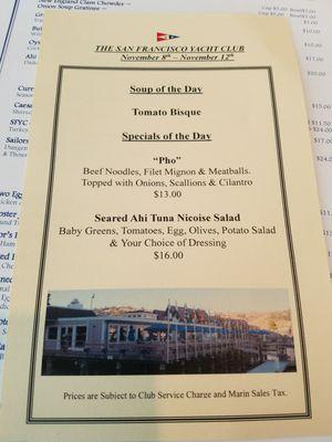 November 8th specials menu