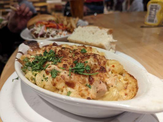 Mac 'n Cheese with Chicken (in the background is the Korean Chicken Sandwich)