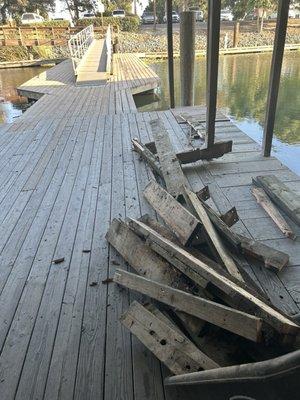 Construction debris left on the gangway for several weeks