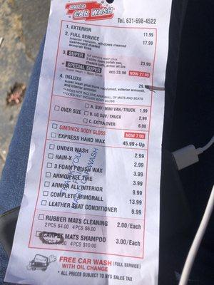 My receipt. Added front carpets washed  It was about 37$