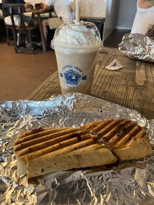 Chicken chipotle with blended ice coffee