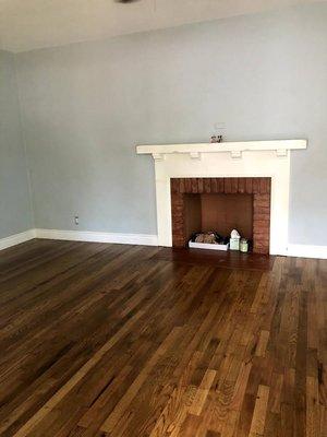 Living room, where they sanded, stained, and coated my floors.