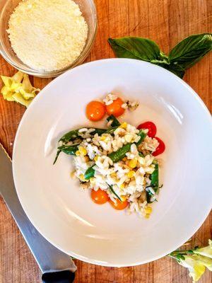 Risotto with fresh garden vegetables.