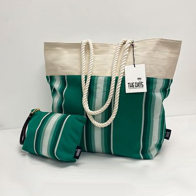 Beach Tote & Clutch crafted from upcycled awnings donated by The Chalfonte Hotel