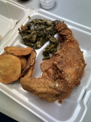 Fried chicken, collards, fried squash