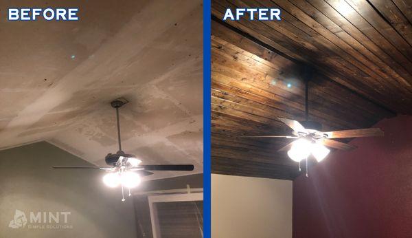 T&G Stained Wood Ceiling