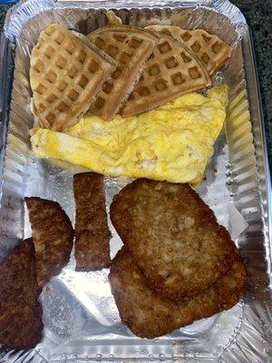 Breakfast Platter. My son had already taking 1 Hash-brown and pieces of sausage. They loved it.