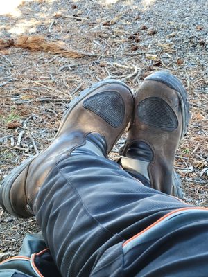 After a long day riding inside Yellowstone National Park.  Sleeping in a tent the night before didn't held either.